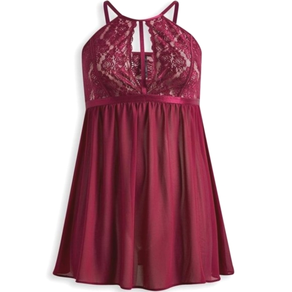 ❤️NWT VINTAGE TORRID LINGERIE LACE WIRELESS BABYDOLL - SHEER HIGH NECK PLUS SIZE - Picture 7 of 9